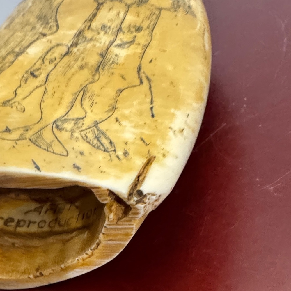 SCRIMSHAW REPLICA RESIN SPERM WHALE TOOTH SHOAL OF WHALES ARTEK MS ANCHOR LOGO - Picture 12 of 14